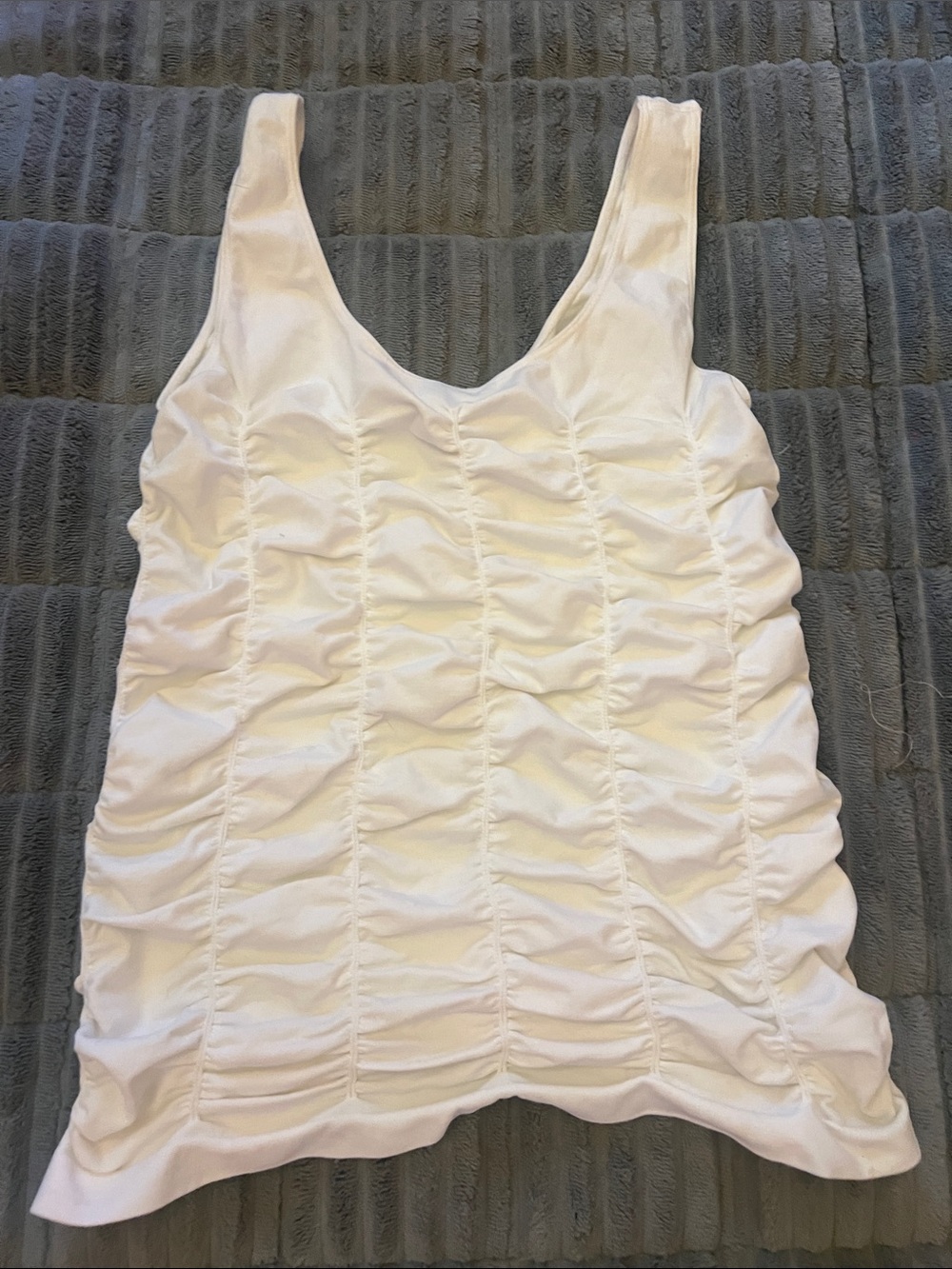 Last Tango White Ruched Scoop Neck Tank Top